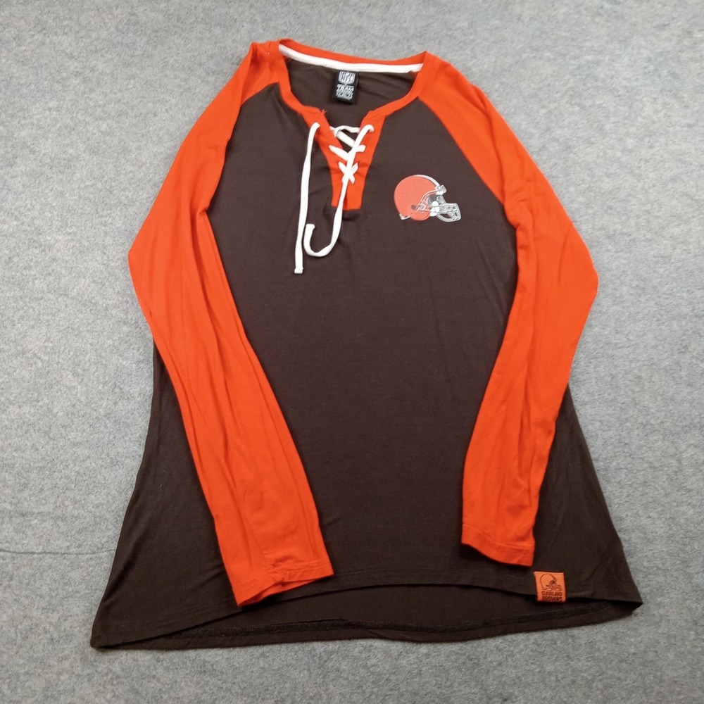Cleveland Browns Shirt Womens XL‎ Brown NFL Football Lace Up NFL Team Apparel